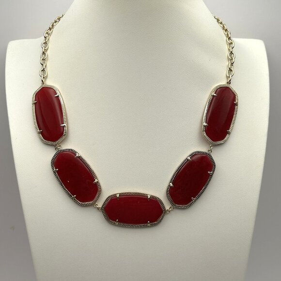 Kendra Scott Statement Necklace Fuchsia Pink Oval Stones Gold Tone Retired - Picture 5 of 11